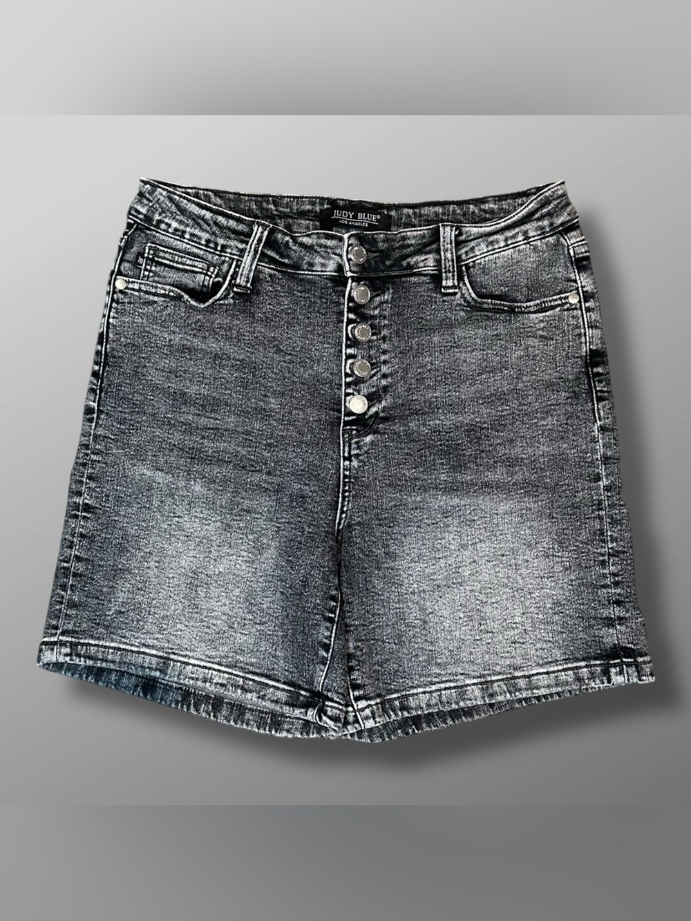 Judy Blue Grey Denim Shorts Womens XL High Rise Button Fly Stretch